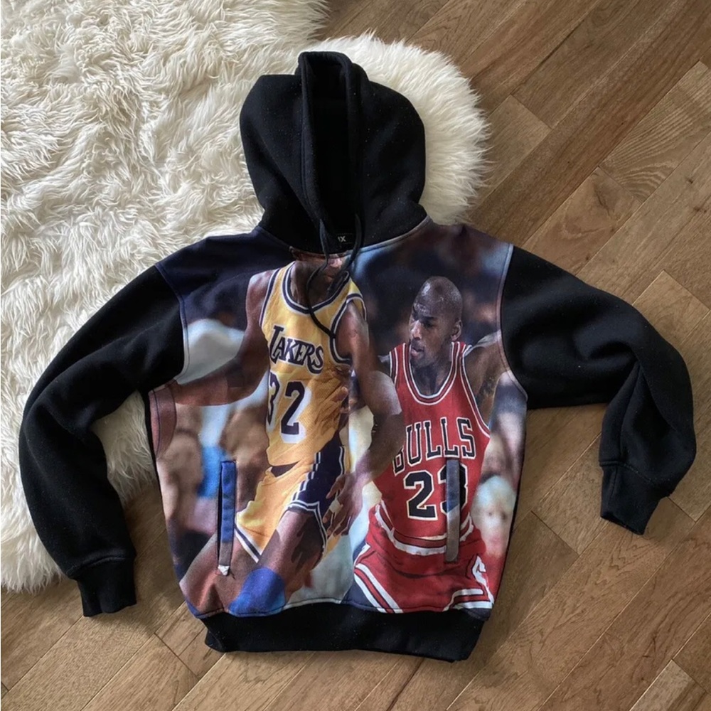 Vintage MICHAEL JORDAN X MAGIC JOHNSON Sweatshirt Hoodie XL Rare!!! Bulls Lakers